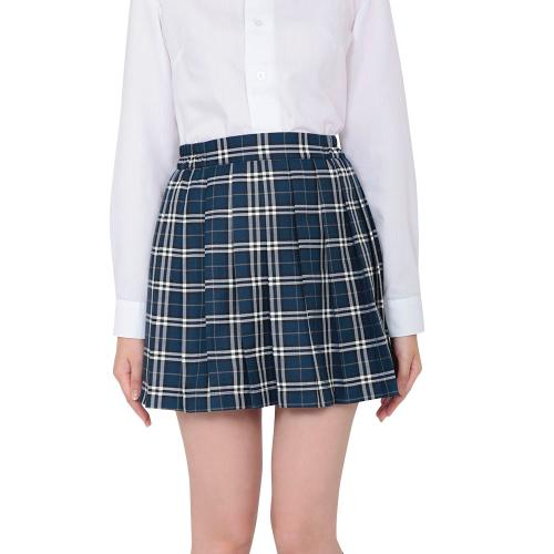 Steel plate style check skirt blue
