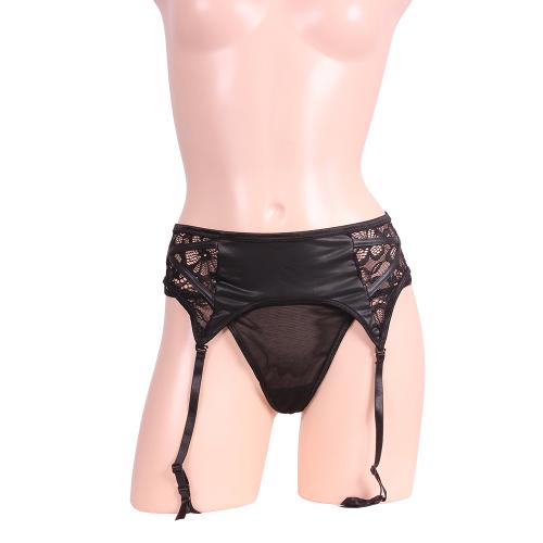 Leather and lace garters & T back set