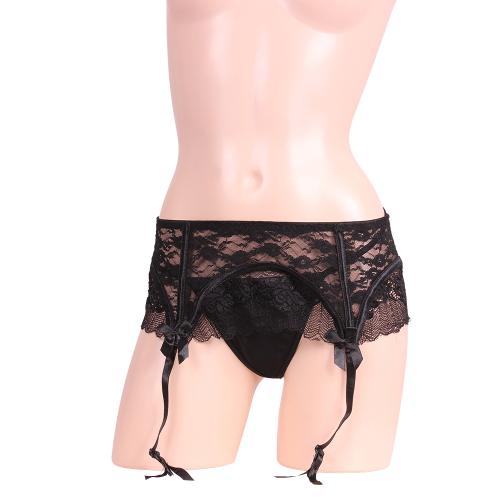 Lacy Garter & T Back Set Black