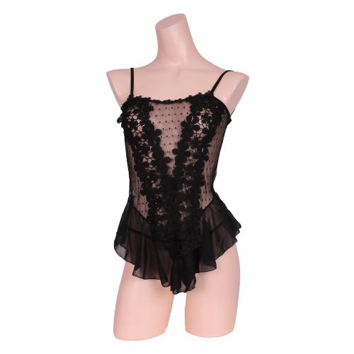 Baby doll & T back set more cute with frills and lace black