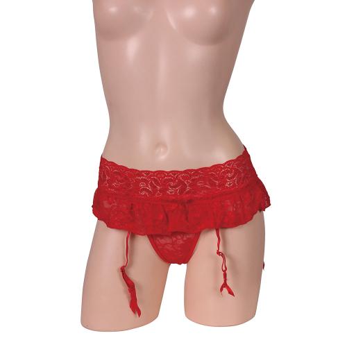 Sexy charm full packed open shorts integrated garter belt red
