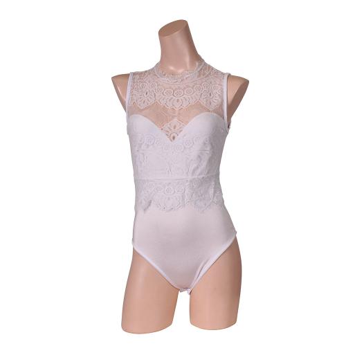 Pure white lace leotard wearing mature